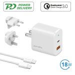 smarts travel charger voltplug qcpd w with quick charge and usb c to usb c cable m white