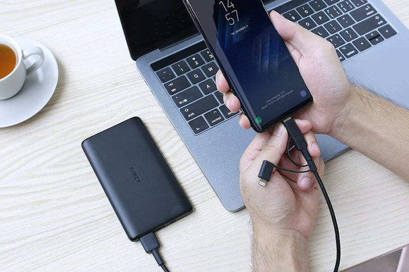 aukey braided usb to lightning type c micro usb cable m