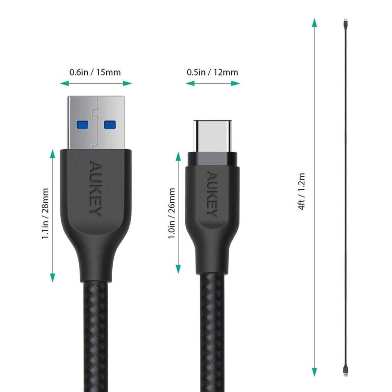 aukey cb ac braided usb  cable usb c m