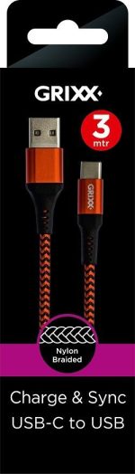 grixx cable usb c to usb braided m redblack