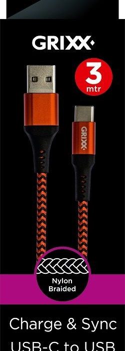 grixx cable usb c to usb braided m redblack