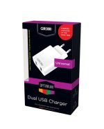 grixx optimum power adapter v dual usb charger white