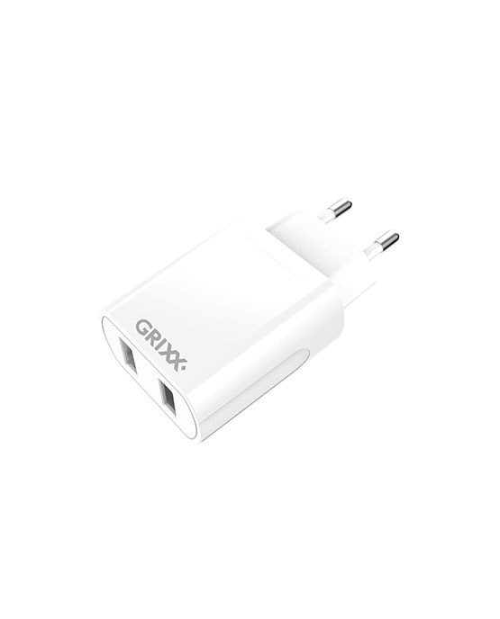grixx optimum power adapter v dual usb charger white