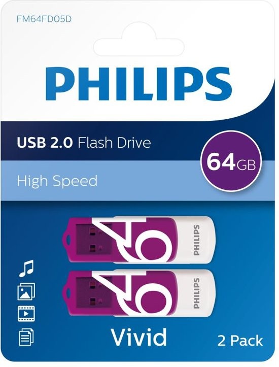 philips usb  gb vivid edition purple  pack fmfdd